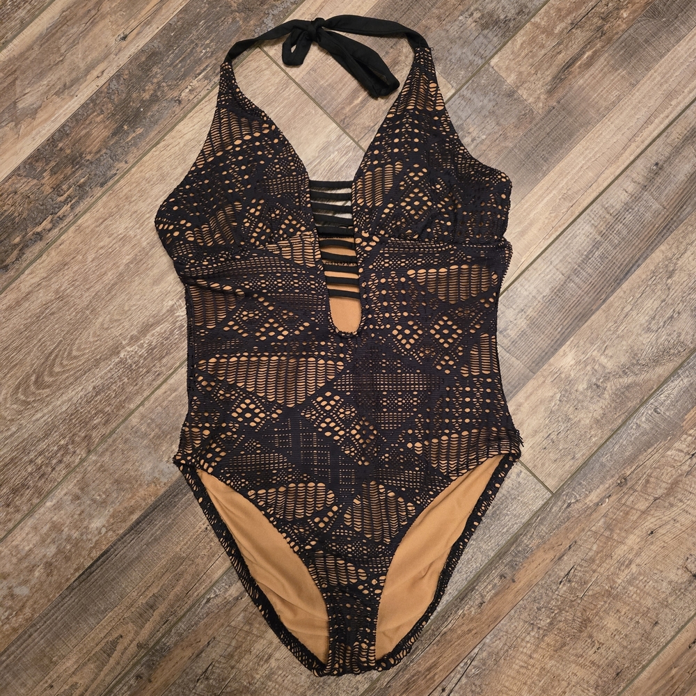 Mossimo Supply Co. Black and Tan One Piece Swimsuit